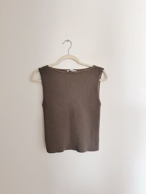 Abercrombie & Fitch Ribbed Sleeveless Boat Neck Top - Taupe Brown